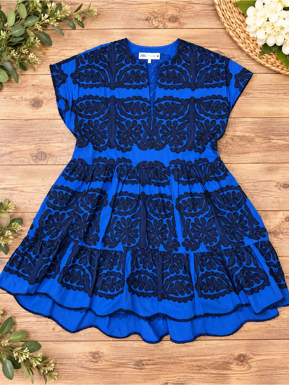 Zara Royal Blue Dress with Navy Embroidery